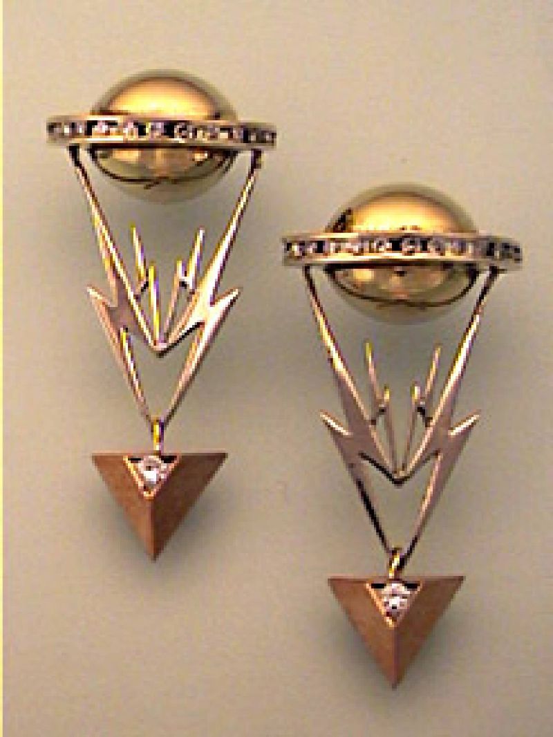 Cosmic Storm  14K Tri-Gold Diamond Earrings