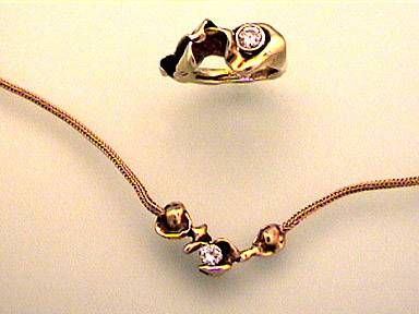 Seafoam 14K Yellow Gold Diamond Necklace with Tension Set Diamond & Seafoam Ring 