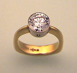 Turret 18K Yellow & White Gold Ring with Tube & Burnish Set Diamonds 