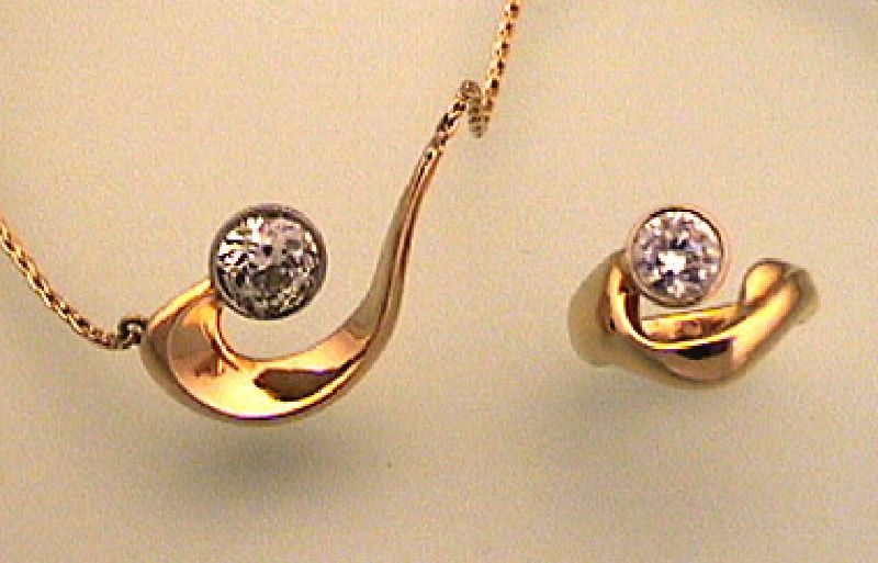 Wavecrest  18K Yellow Gold & Diamond Necklace & Ring